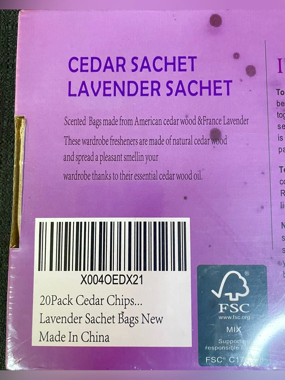 20 Cedar Lavender Sachets Protect Clothes Linens Storage Scent NEW SEALED IN BOX